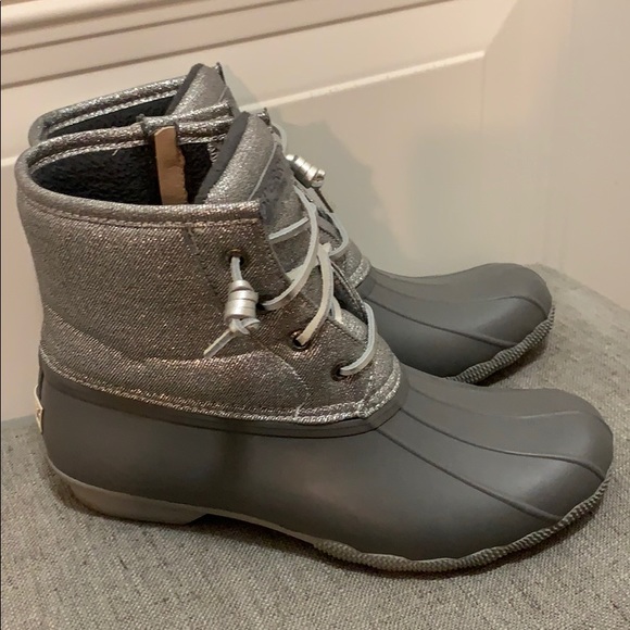 sperry metallic duck boots grey